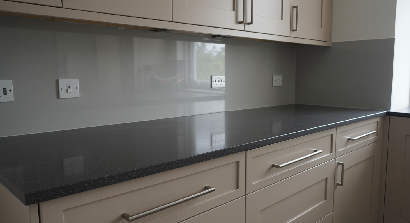 Restored kitchen countertop with a smooth, polished finish and modern surrounding decor