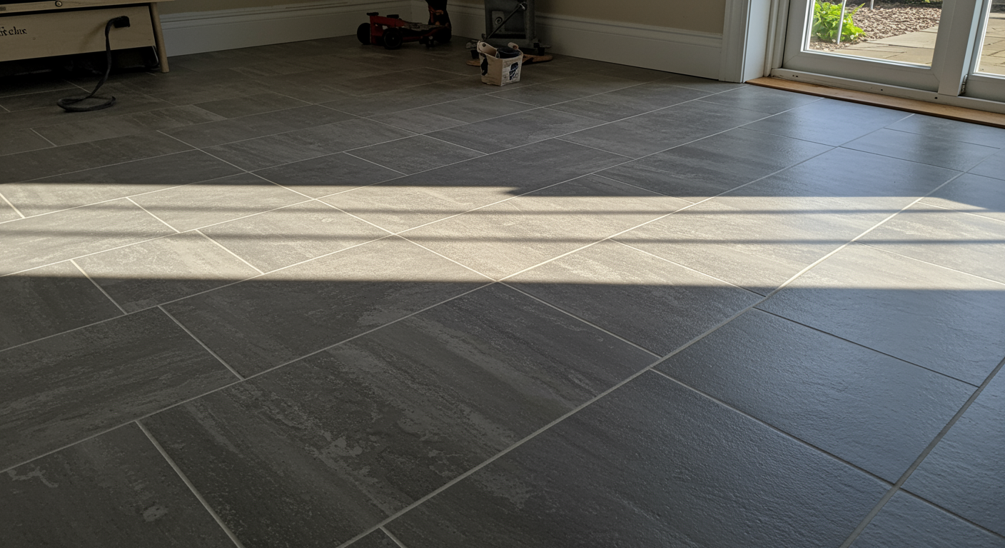 spotlessly cleaned tile flooring with restored grout lines in a modern home